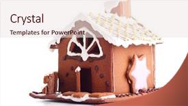  Presentation with gingerbread house - Beautiful presentation design featuring lovely gingerbread house on white - sweet food backdrop and a sky blue colored foreground