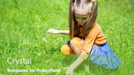  Presentation with grass - Presentation theme featuring lovely-girl-catches-a-grasshopper background and a seafoam green colored foreground