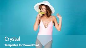  Presentation with girl in red dress - PPT theme having lovely girl dressed in swimsuit background and a teal colored foreground