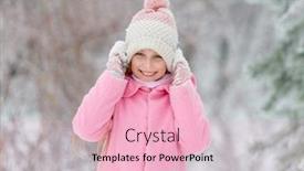  Presentation with forest winter - Cool new PPT layouts with lovely girl grinning widely and happily in the winter forest holding her hat backdrop and a lemonade colored foreground