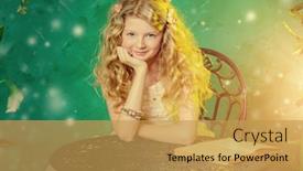  Presentation with fairy tales - PPT theme enhanced with lovely girl in a lush white dress reading fairy tales under a floral arch over green background background and a yellow colored foreground