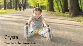  Presentation with asphalt pavements - Presentation theme having rollerblade - lovely girl rollerblading sitting background and a coral colored foreground