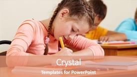  Presentation with writing google - Theme consisting of lovely girl writing in copybook background and a coral colored foreground