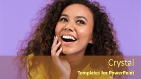  Presentation with african violet - Cool new PPT layouts with lovely happy young african girl wearing casual clothing standing isolated over violet background looking away backdrop and a tawny brown colored foreground