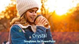  Presentation with takeaway coffee - Slide deck consisting of lovely-happy-young-girl-walking background and a ocean colored foreground