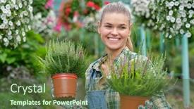  Presentation with flower woman - Theme enhanced with lovely-happy-young-woman-gardener background and a tawny brown colored foreground