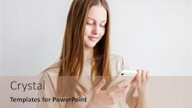  Presentation with cell wall - Presentation theme having lovely-happy-young-woman-holds background and a coral colored foreground