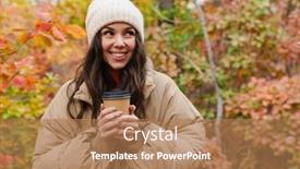  Presentation with takeaway coffee - Amazing slide deck having lovely-happy-young-woman-walking backdrop and a coral colored foreground