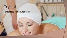  Presentation with salon - Audience pleasing slide deck consisting of lovely-lady-in-massage-salon backdrop and a coral colored foreground