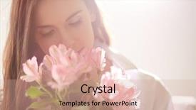  Presentation with fertilizer flowers - Presentation theme featuring lovely lady looking at flower background and a coral colored foreground