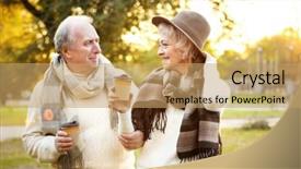  Presentation with coffee - PPT theme featuring lovely mature couple with coffee background and a  colored foreground