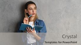  Presentation with diary - PPT layouts having lovely-pensive-young-attractive-girl background and a light gray colored foreground