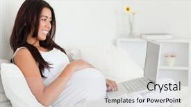  Presentation with pregnant - Colorful PPT layouts enhanced with lovely pregnant woman relaxing with her laptop while lying on a bed at home backdrop and a light gray colored foreground