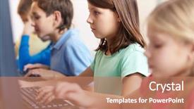  Presentation with computer love - Colorful slide set enhanced with lovely schoolgirl looking at computer backdrop and a coral colored foreground