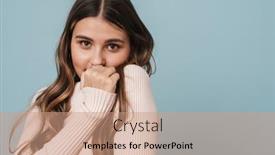  Presentation with group of three young girl - Slide deck having lovely-shy-young-girl-wearing background and a coral colored foreground