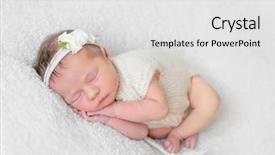  Presentation with baby sleeping - PPT layouts having lovely sleeping baby with a white hairband dressed in white cute suit napping background and a light gray colored foreground
