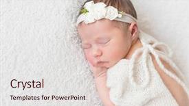  Presentation with baby sleeping - Cool new PPT theme with lovely sleeping baby with a white hairband dressed in white cute suit napping backdrop and a lemonade colored foreground