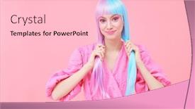  Presentation with blue pink - Presentation design having lovely-smiling-girl-with-colored background and a lemonade colored foreground