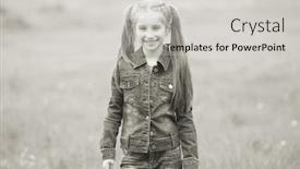  Presentation with black girl - PPT layouts consisting of lovely smiling little girl with two tails closeup black and white photo background and a light gray colored foreground