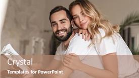  Presentation with reading table - Amazing presentation theme having lovely-smiling-young-couple-embracing backdrop and a coral colored foreground