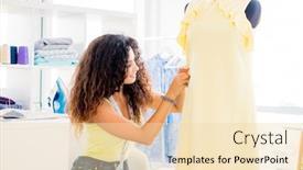  Presentation with mannequin - PPT theme enhanced with lovely-tailor-girl-putting-pin background and a lemonade colored foreground