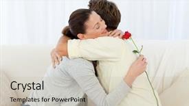  Presentation with flower woman - Amazing slides having lovely woman hugging his boyfriend after receiving a flower in the living room backdrop and a soft green colored foreground