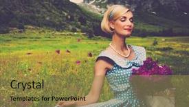  Presentation with blue mountain - Slide deck with lovely woman in blue dress background and a tawny brown colored foreground