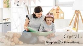  Presentation with photo album - Amazing slides having lovely-woman-showing-photo-album backdrop and a soft green colored foreground