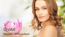  Presentation with flower woman - Cool new slide deck with lovely woman with loto backdrop and a coral colored foreground