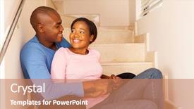  Presentation with steps - Presentation consisting of lovely young african couple sitting on steps indoors background and a coral colored foreground