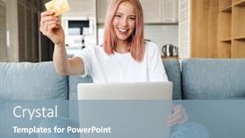  Presentation with computer room - Slides with lovely-young-attractive-woman-relaxing background and a light blue colored foreground