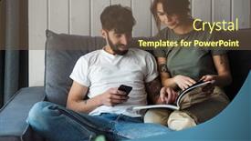  Presentation with mobile home - Beautiful slide set featuring lovely-young-couple-relaxing backdrop and a tawny brown colored foreground