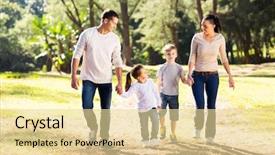  Presentation with walking - Slide set having lovely young family walking hand background and a blonde colored foreground