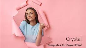  Presentation with space - Cool new PPT theme with lovely-young-girl-peeking-out backdrop and a  colored foreground