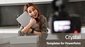  Presentation with computer vision video surveillance - Amazing PPT theme having lovely young girl recording video backdrop and a dark gray colored foreground