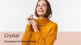  Presentation with fake braces - Audience pleasing presentation design consisting of lovely young girl wearing braces backdrop and a gold colored foreground