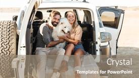  Presentation with young happy couple - Colorful slide set enhanced with lovely-young-happy-couple-sitting backdrop and a gray colored foreground