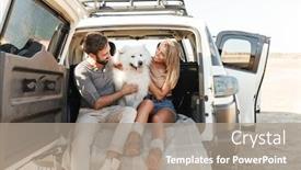  Presentation with young happy couple - Slide deck having lovely-young-happy-couple-sitting background and a coral colored foreground