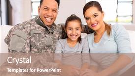  Presentation with military family - PPT layouts enhanced with lovely young military family sitting background and a coral colored foreground