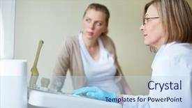  Presentation with examination - Slide set consisting of lovely young woman undergoing regular background and a sky blue colored foreground