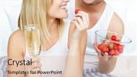  Presentation with engagement - Colorful slide set enhanced with lovers celebrating an engagement with strawberries and champagne in bed backdrop and a lemonade colored foreground