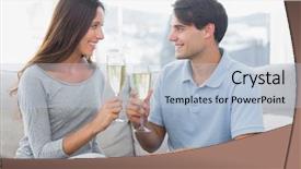 Presentation with flutes - Cool new presentation with lovers clinking their flutes of champagne sat on a couch backdrop and a light blue colored foreground