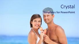  Presentation with lovers - Presentation theme enhanced with lovers eating an ice cream background and a light blue colored foreground