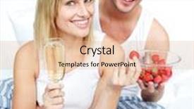  Presentation with lovers - Audience pleasing PPT theme consisting of lovers eating strawberries and drinking champagne in bed backdrop and a lemonade colored foreground