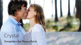  Presentation with lovers - Slides consisting of lovers holding each other and sharing a kiss outdoors background and a light blue colored foreground