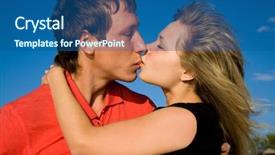  Presentation with sky blue - Colorful slide set enhanced with lovers kissing background on blue backdrop and a  colored foreground