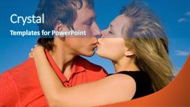  Presentation with sky blue - Beautiful presentation theme featuring lovers kissing background on blue backdrop and a  colored foreground