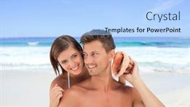  Presentation with lovers - Audience pleasing presentation theme consisting of lovers listening to their shell backdrop and a light blue colored foreground