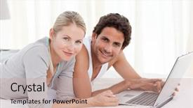  Presentation with lovers - PPT theme with lovers looking at the camera background and a  colored foreground