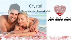  Presentation with lovers - Audience pleasing PPT theme consisting of lovers lying down on the beach against ich liebe dich backdrop and a sky blue colored foreground
